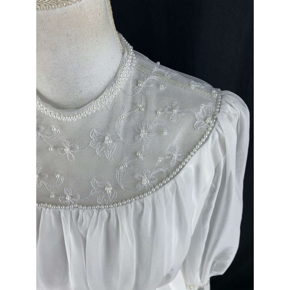 Alessandro Bridals Vtg 60s Union Wedding‎ Dress Beaded Lace Boho Hippie Chiffon - Picture 5 of 16